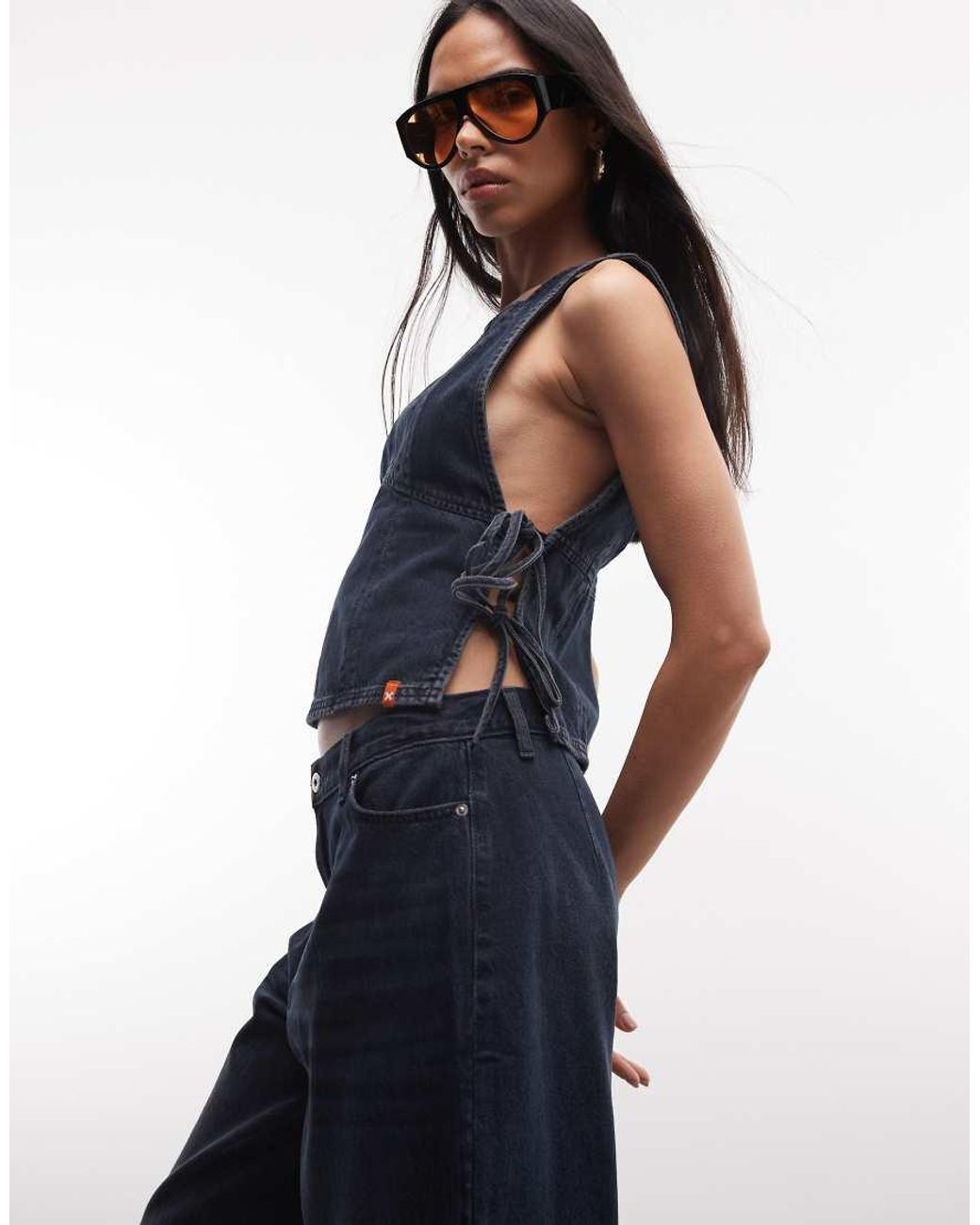 Collusion Blue Denim Tie Side Top Co-Ord
