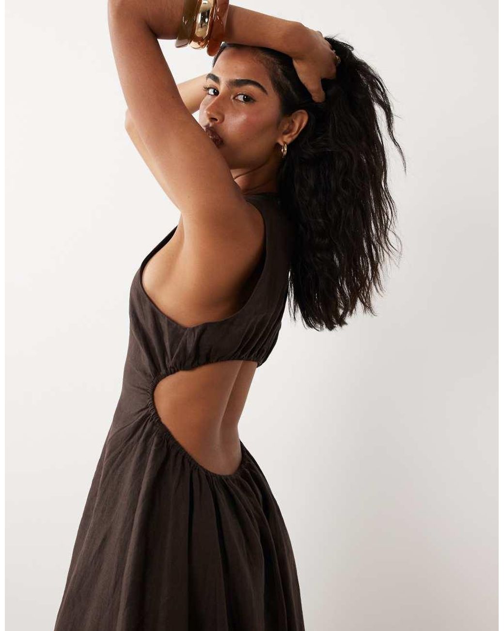 ASOS White Premium 100% Linen Waisted Maxi Dress With Open Back