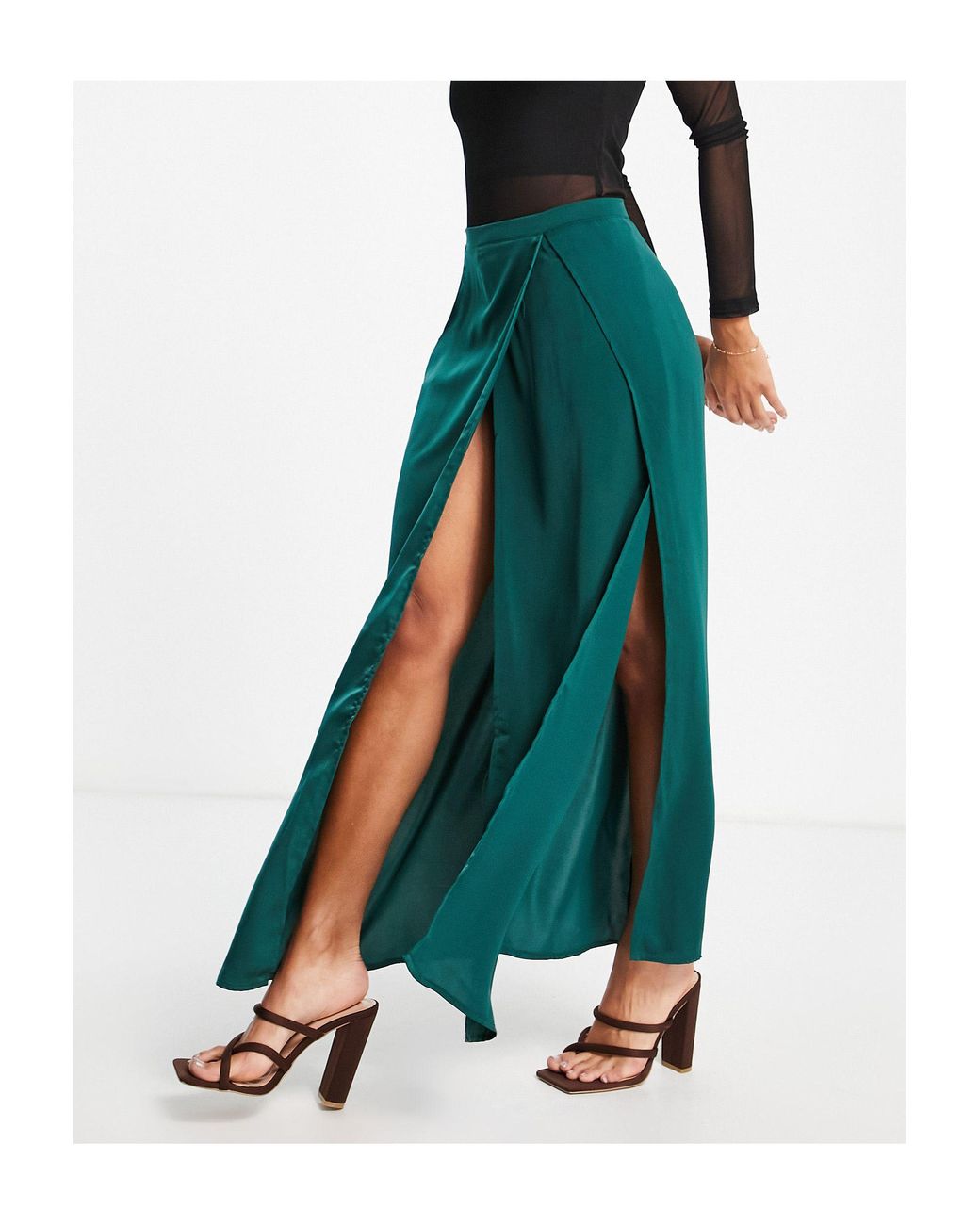 Falda larga verde con abertura muslo I Saw It First color Verde | Lyst