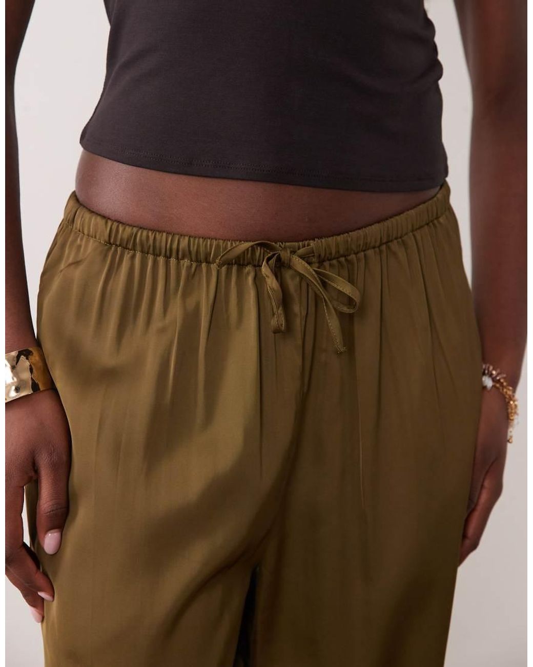 Nobody's Child Brown Lyra Satin Drawstring Wide Leg Trousers