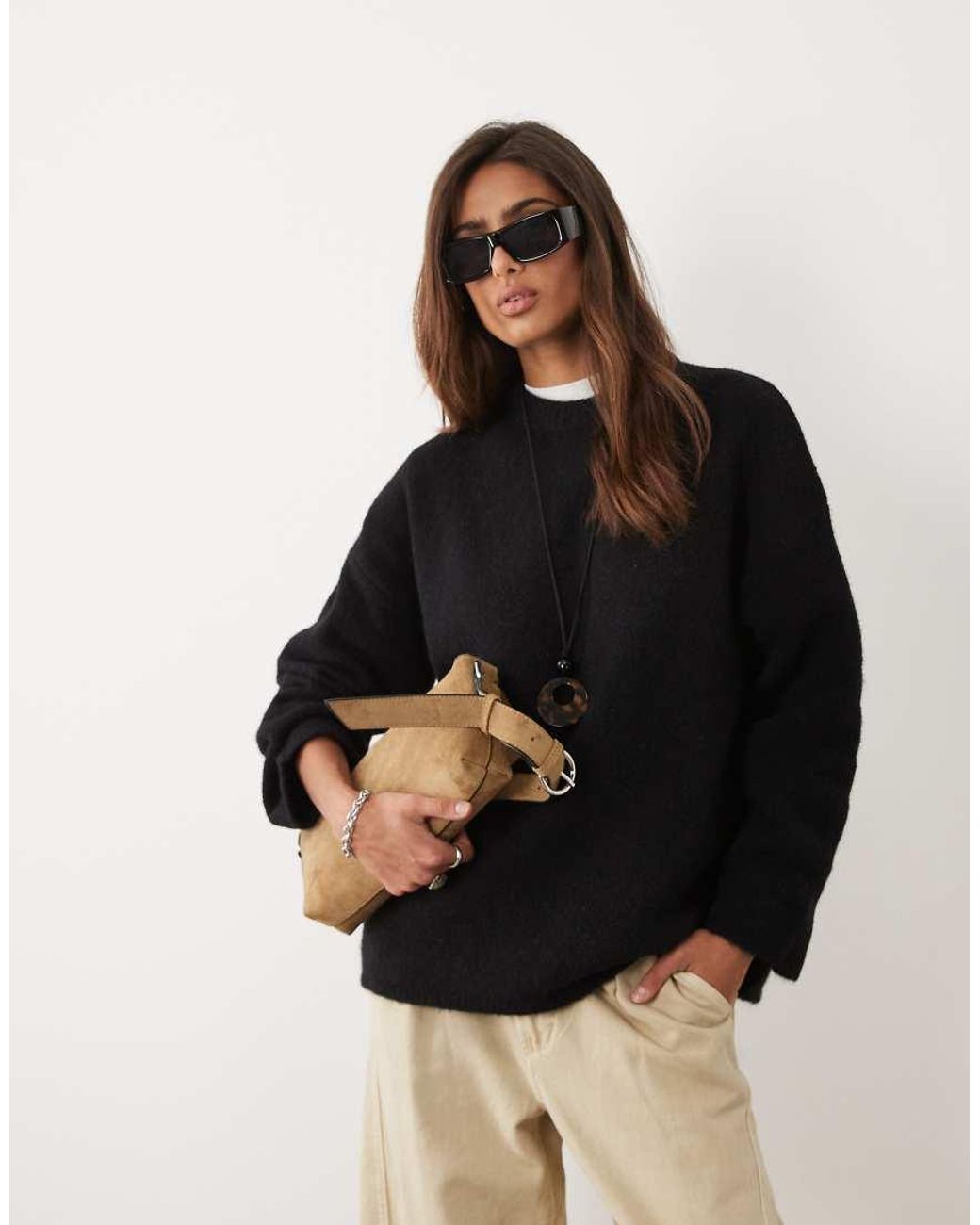 ASOS Black Relaxed Fluffy Jumper With Wool