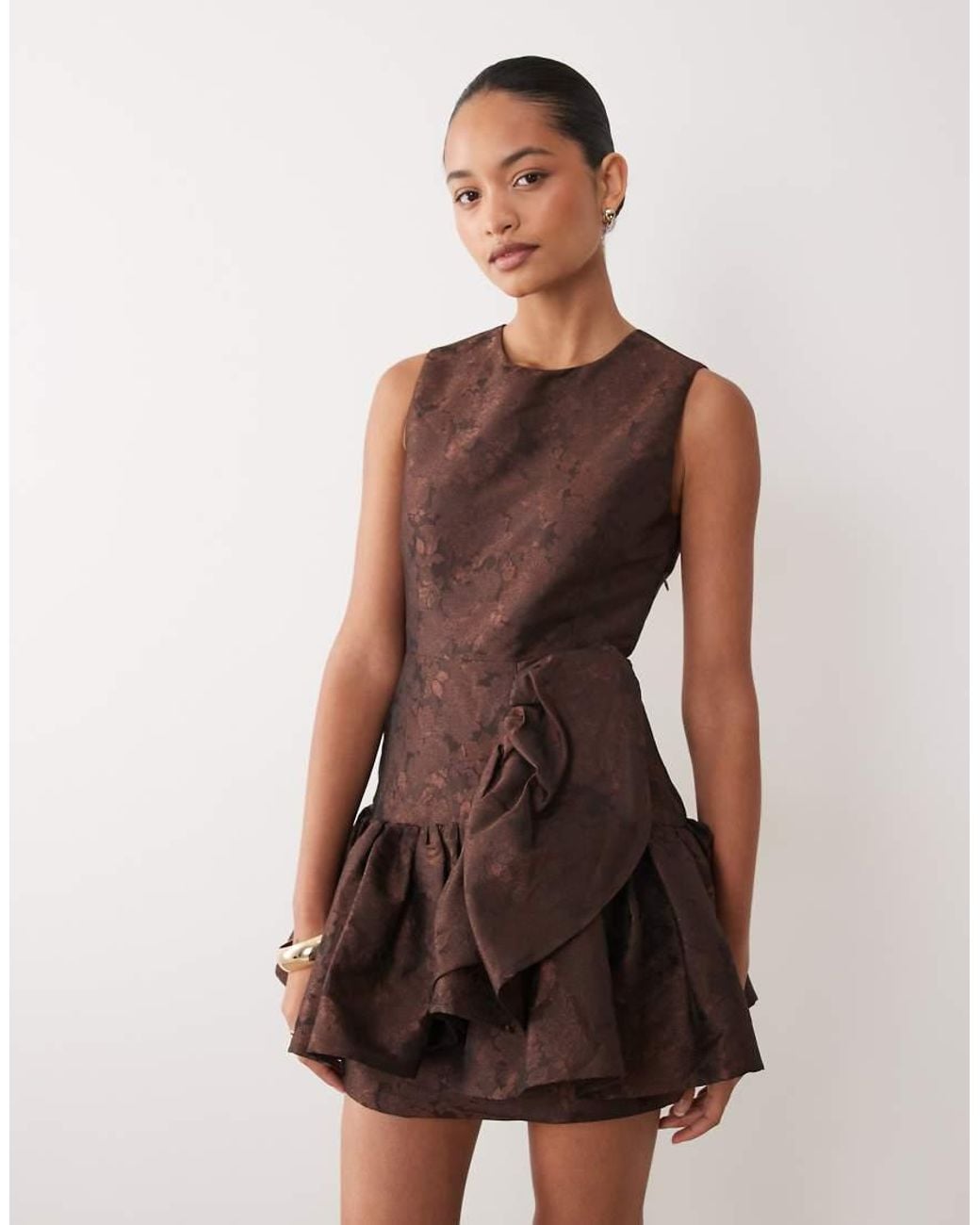 Sister Jane Brown Exclusive Jacquard Ruffle Mini Dress With Diamond Back Cut Out