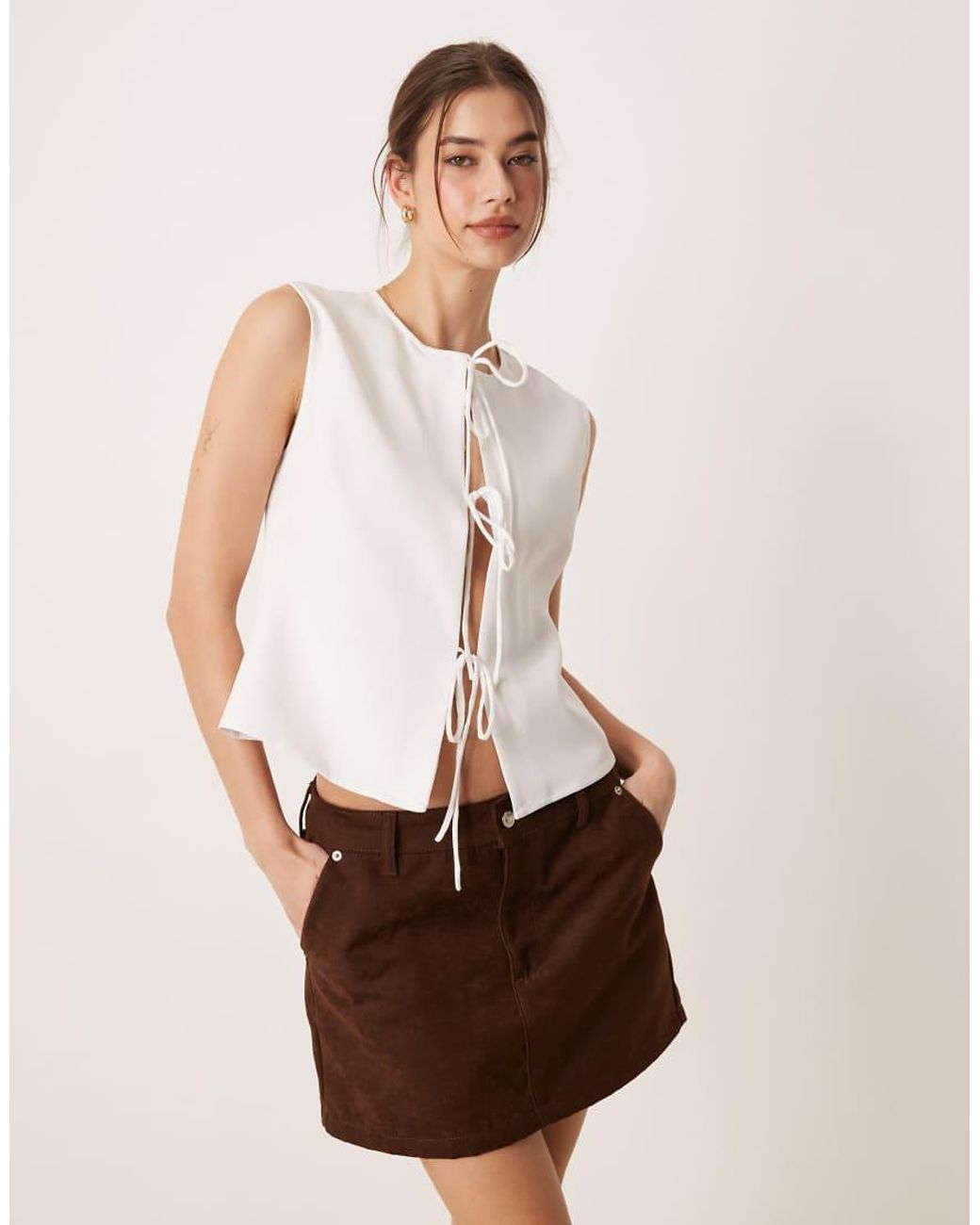 Glamorous White Tie Front Top