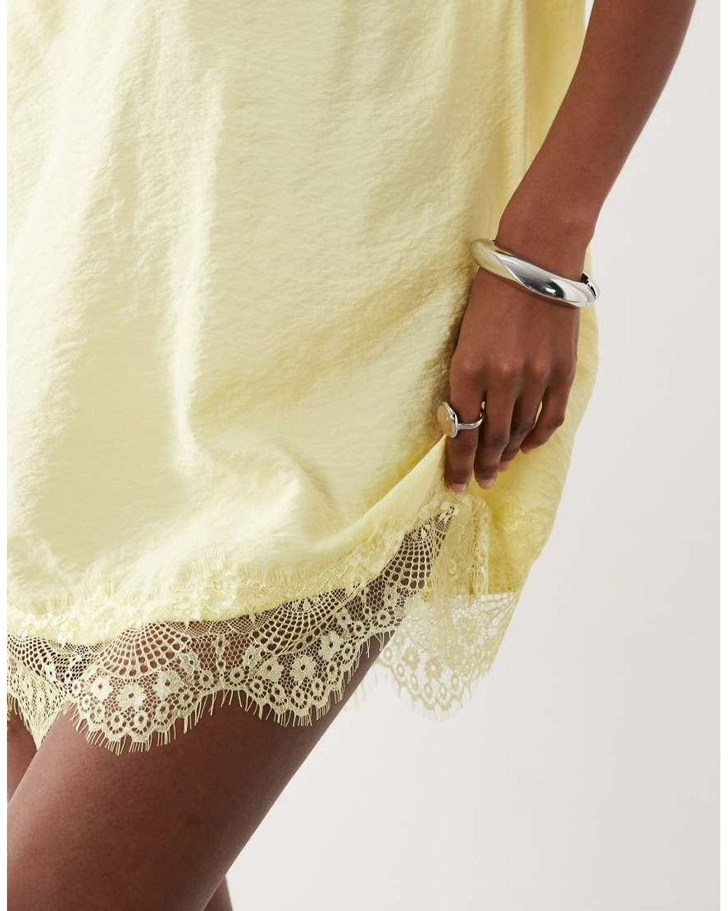 ASOS Natural V Neck Shift Lace Crinkle Satin Mini Dress