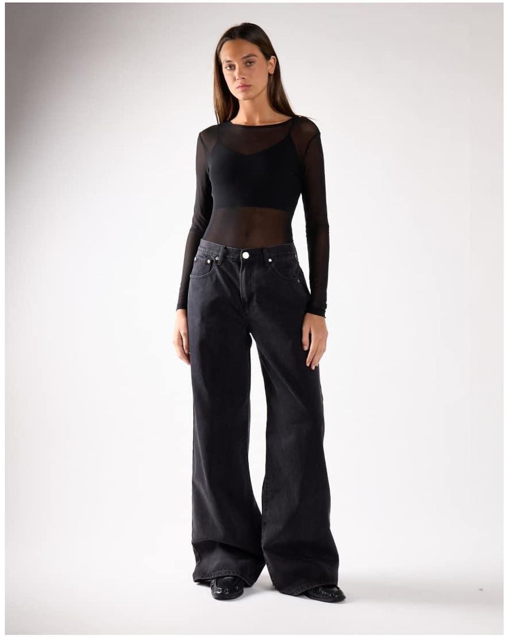 Glamorous Black Sheer Mesh Long Sleeve Bodysuit