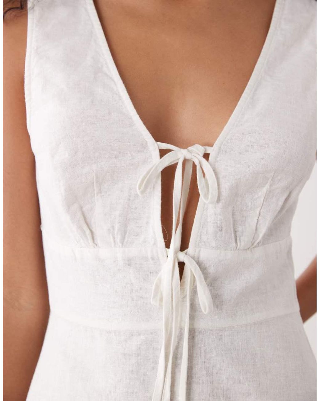 Monki White Linen Blend Tie Front Mini Dress