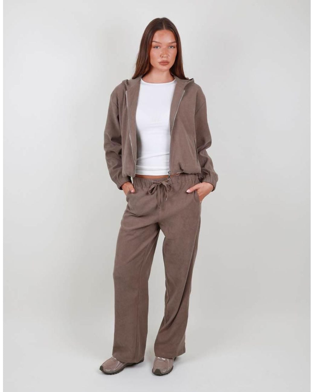 SIMMI Brown Suede Straight Leg Joggers