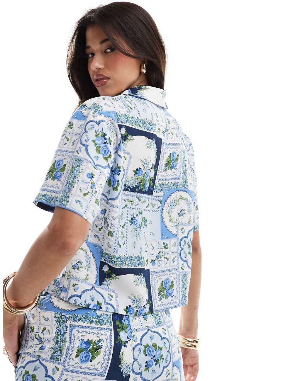 Abercrombie & Fitch Blue Co-ord Short Sleeve Satin Shirt