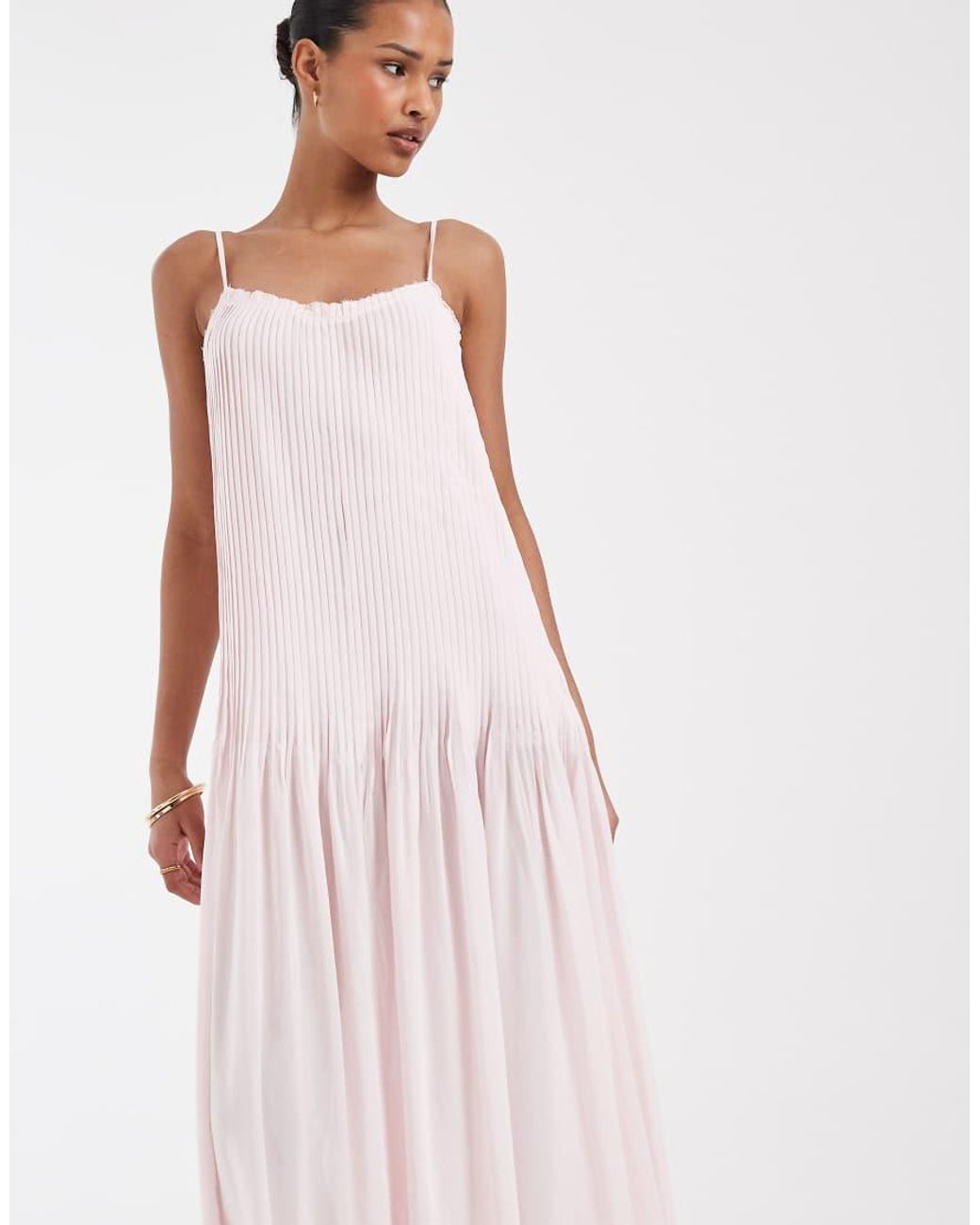 & Other Stories Pink Drop Waist Maxi Dress With Pleated Skirt