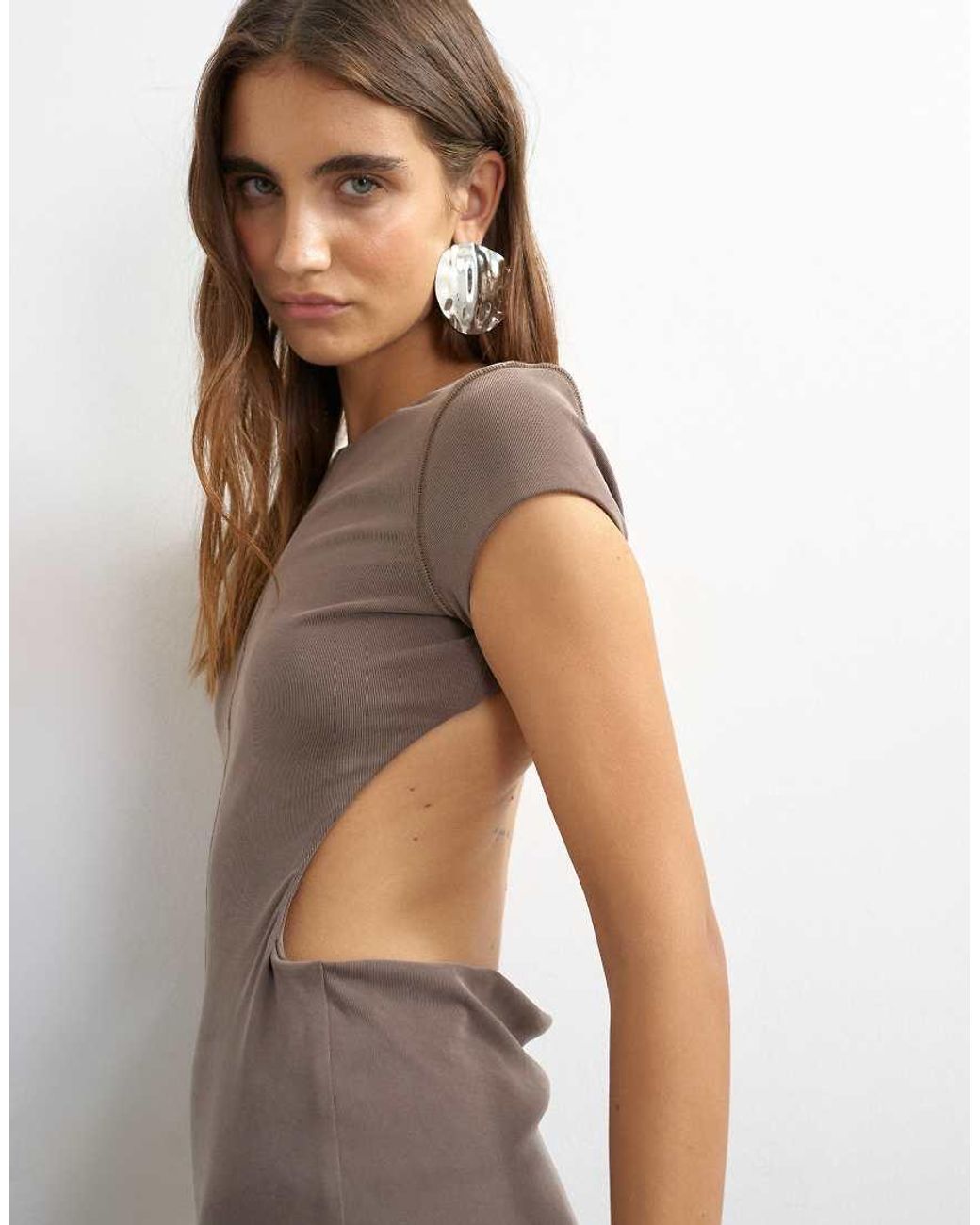 TOPSHOP Green Double Layer Cupro Cut Out Maxi Dress