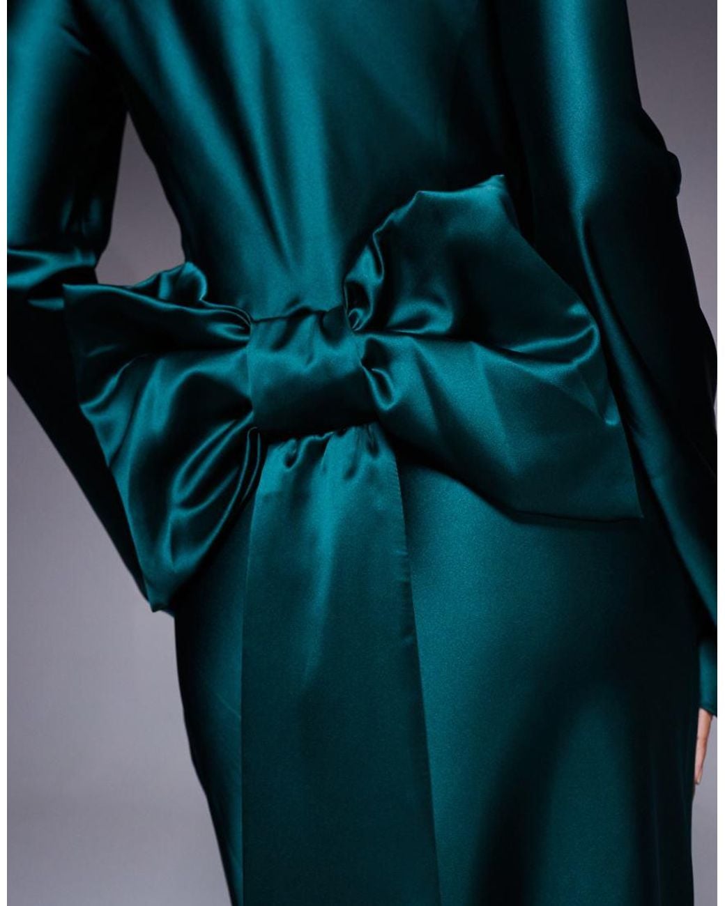 DASKA Blue Satin Maxi Dress With exaggerated Bow Back