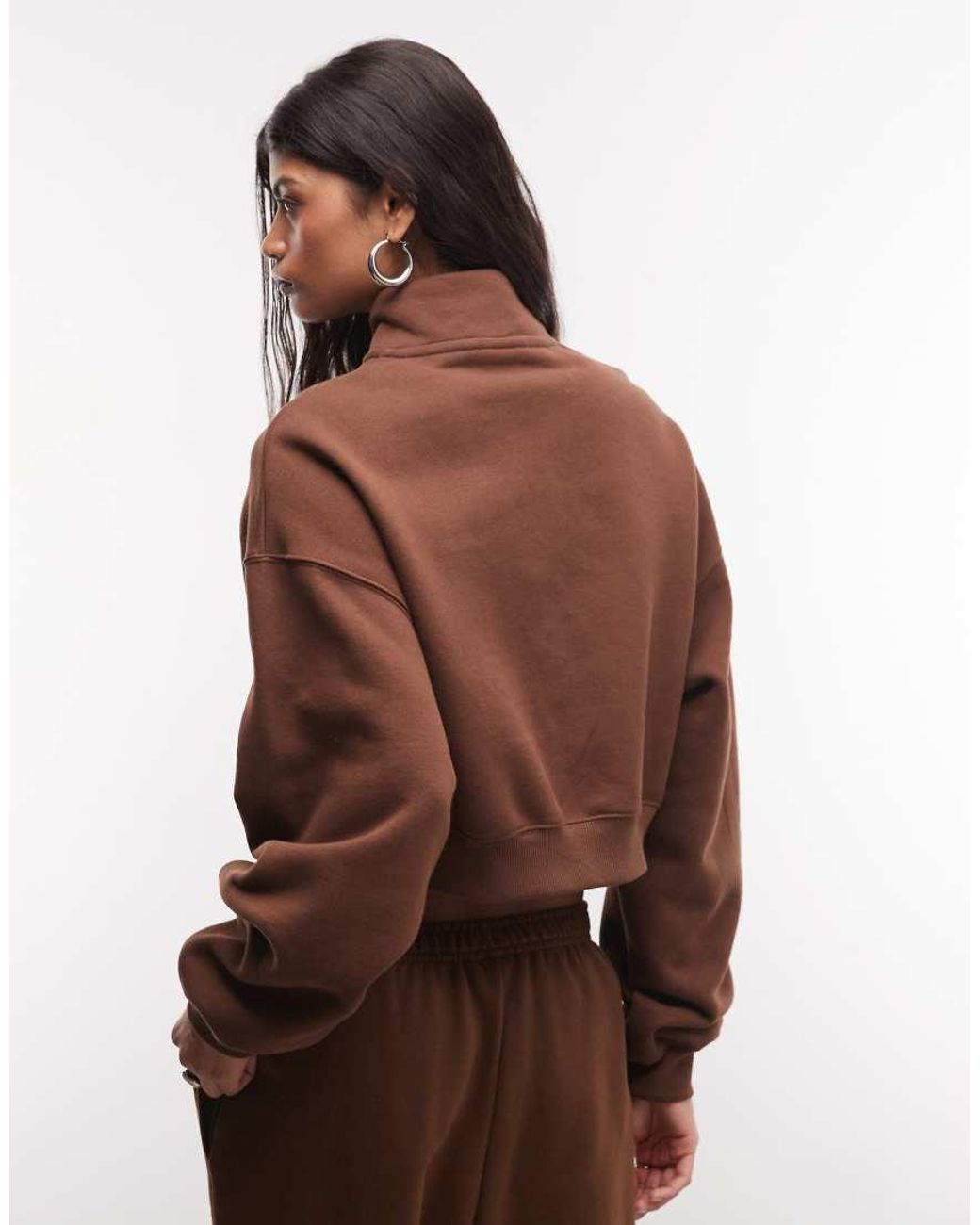 Nike Brown Studio Fleece Mid-Weight Oversized Cropped Quarter Zip Sweat