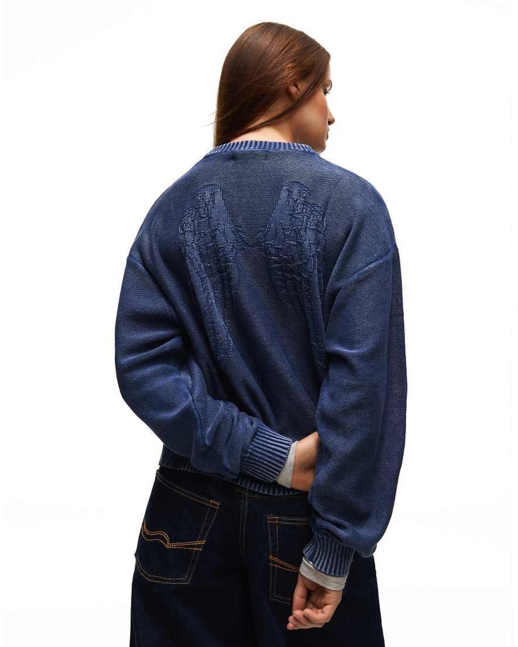 Bershka Blue Garment-dyed Round Neck Jumper