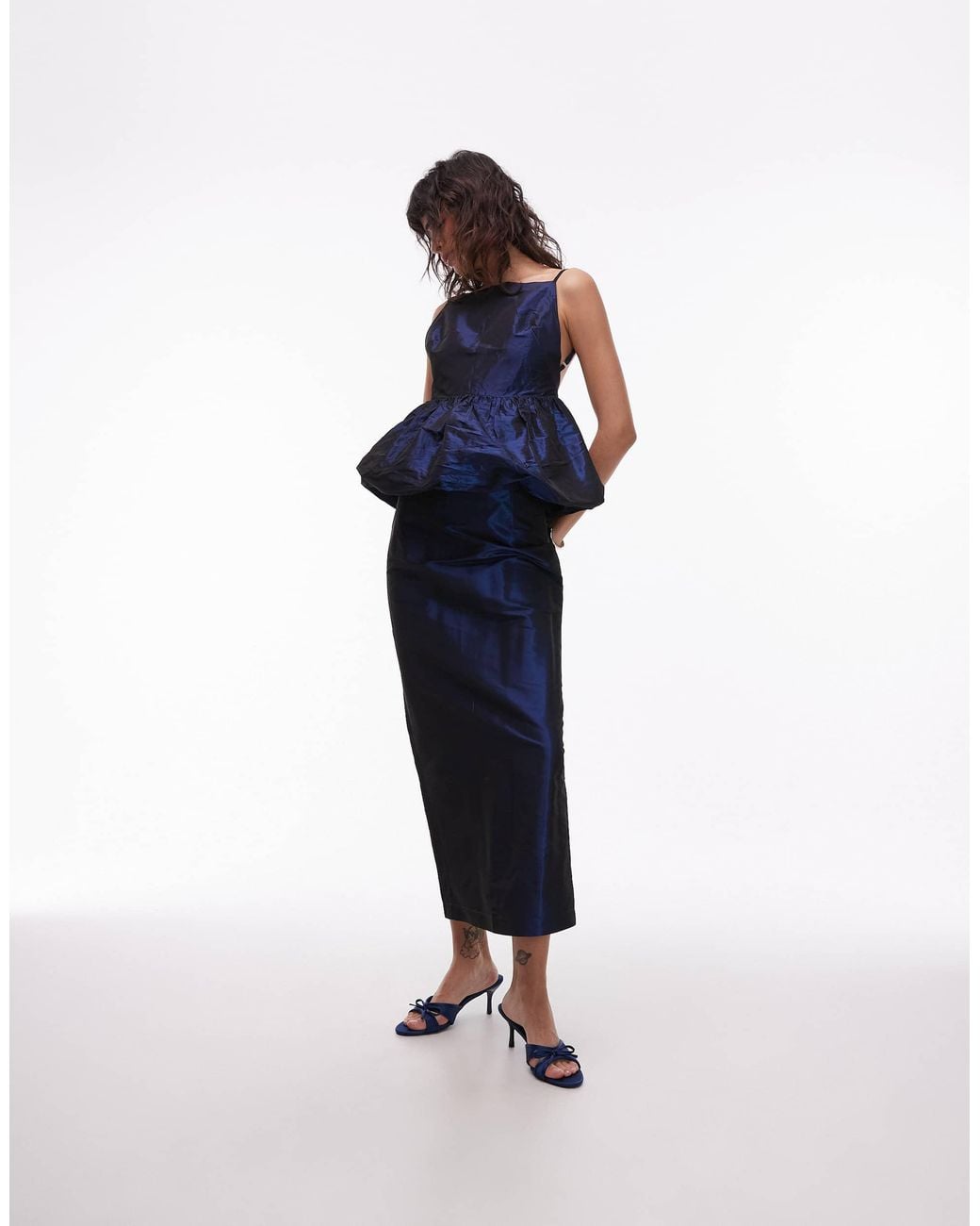 ASOS Blue Taffeta Bubble Hem Top