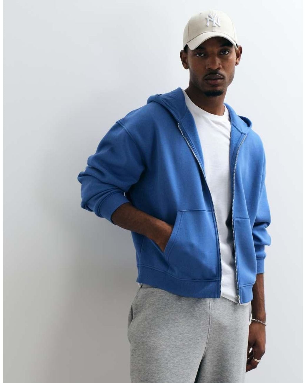 ASOS Blue Essentials Oversized Boxy Zip Through Hoodie for men