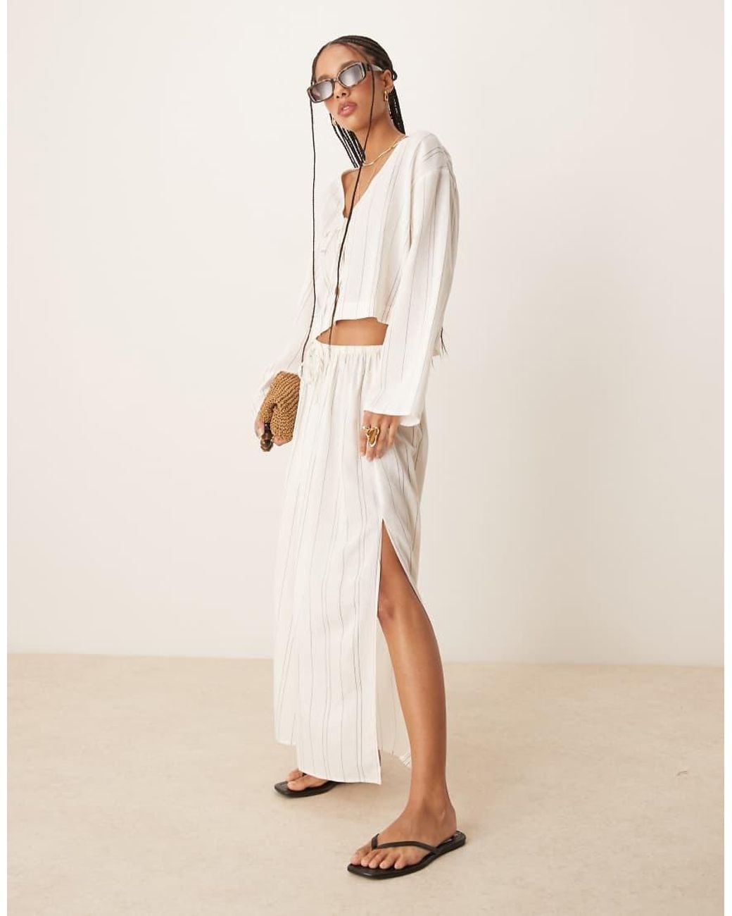 ASOS Natural Belle Linen Blend Beach Skirt