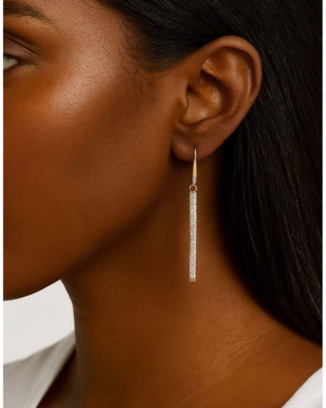 DKNY White Tone Pavé Linear Drop Earrings