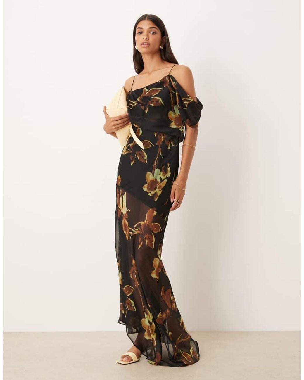 ASOS Multicolor Drape Front Chiffon Maxi Dress