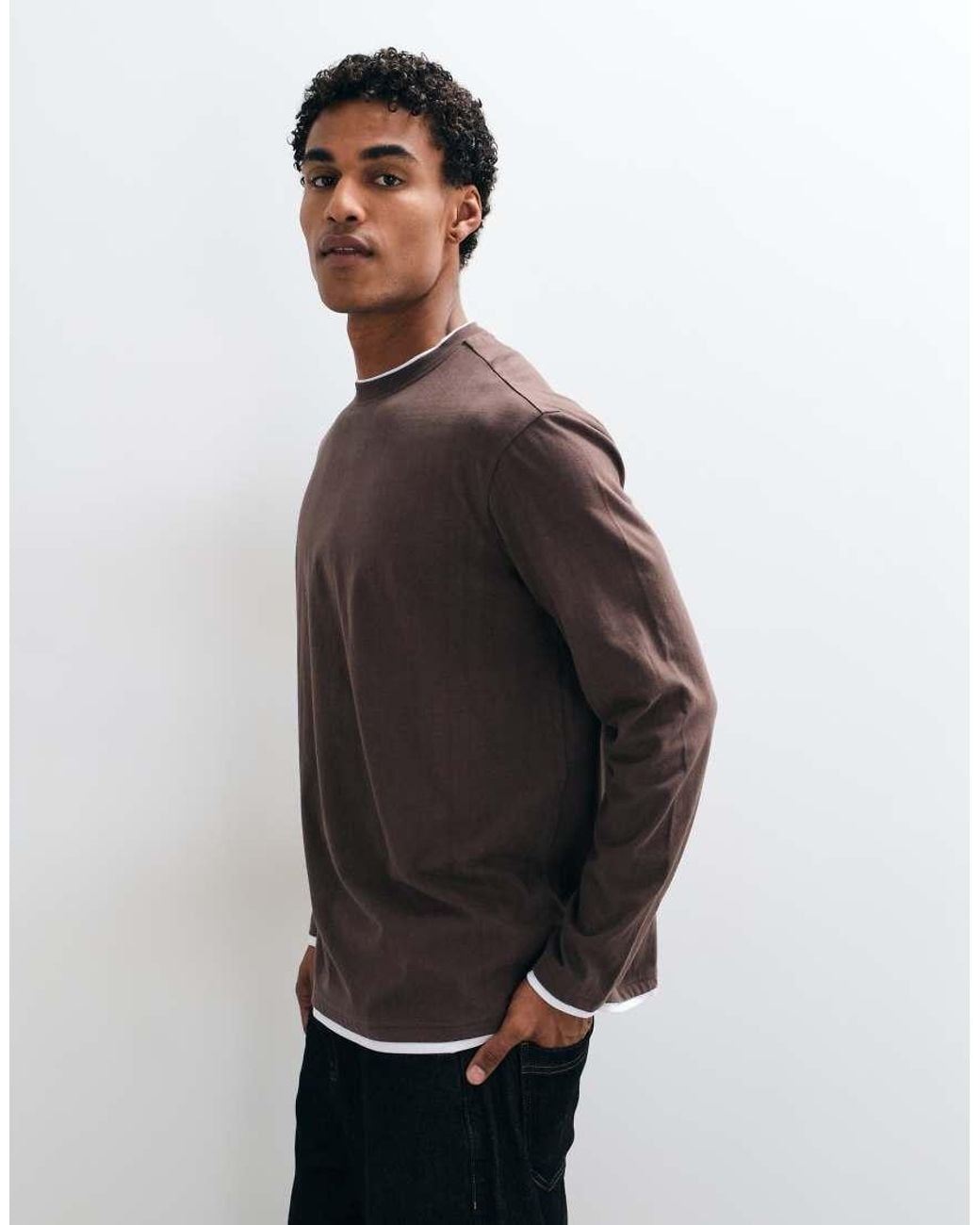 Threadbare Blue Long Sleeve Cotton Relaxed Fit T-Shirt for men