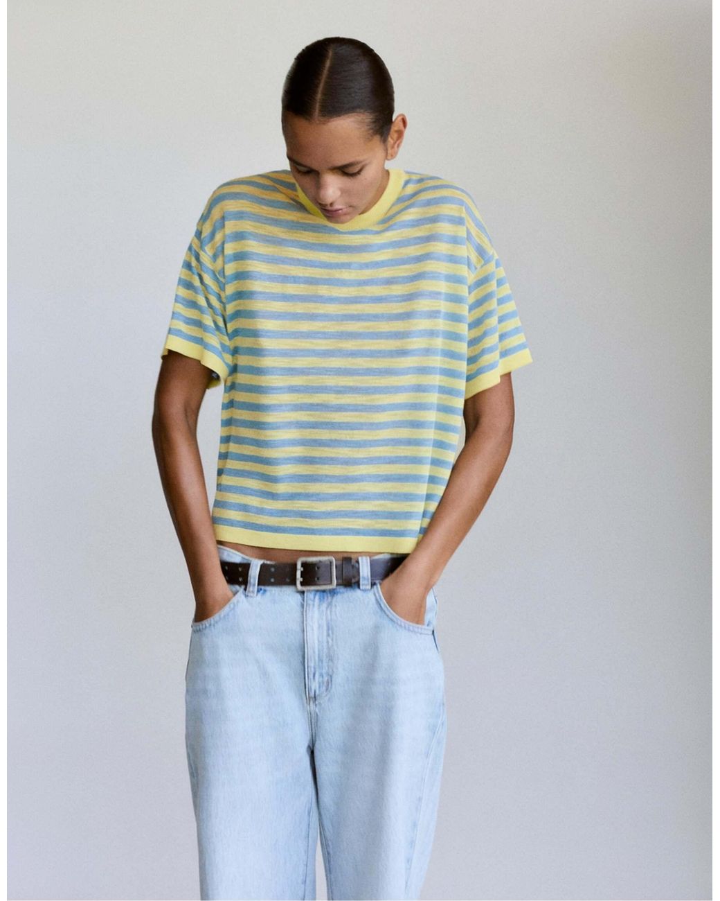 Pull rayé en maille fine Pull&Bear en coloris Blue
