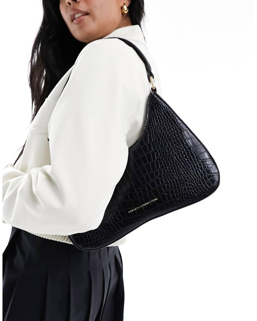 french mixed material shoulder bag black