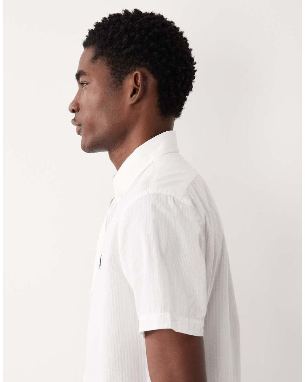 Polo Ralph Lauren White Icon Logo Short Sleeve Cotton Seersucker Shirt for men