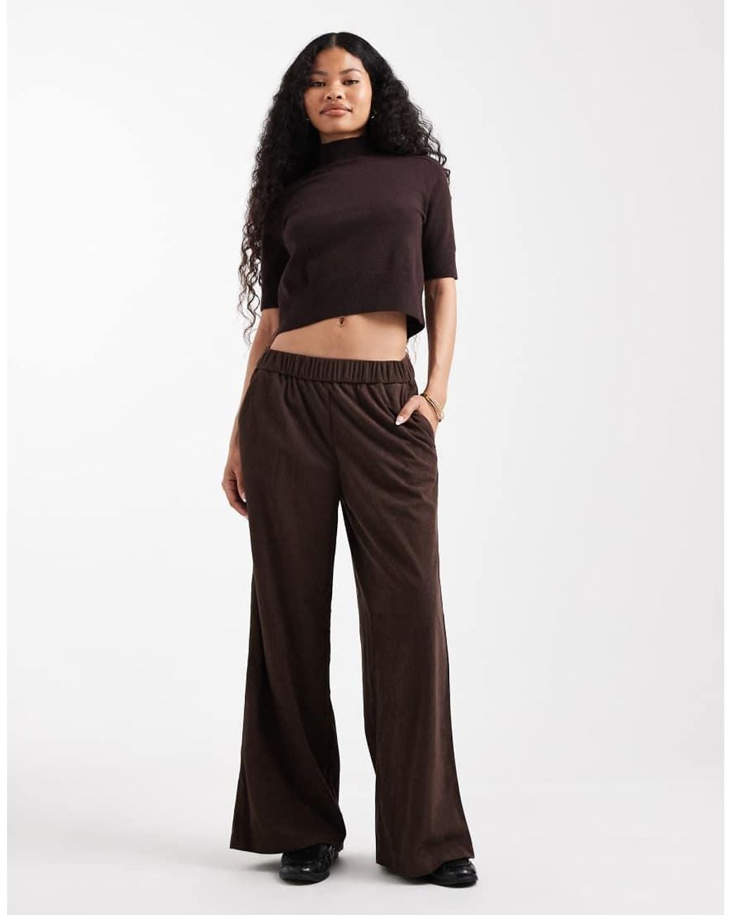 Only Petite Black Wide Leg Pull On Cord Trouser
