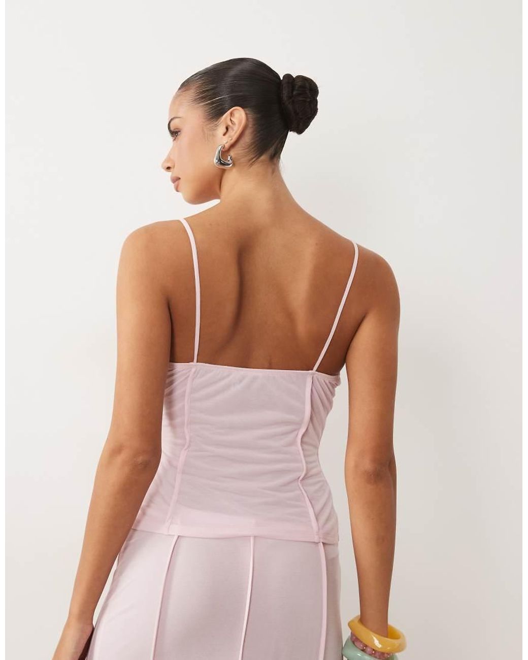 ASOS Pink Co-ord Stretch Chiffon Ruffle Cami Top