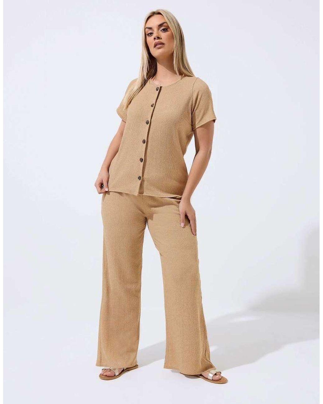 Yours Clothing Natural Crinkle Short Sleeve Top