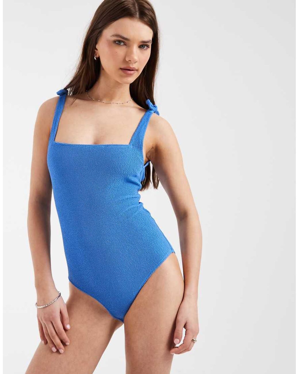 & Other Stories Blue Mix And Match Crinkle Bow Tie Knot Swimsuit