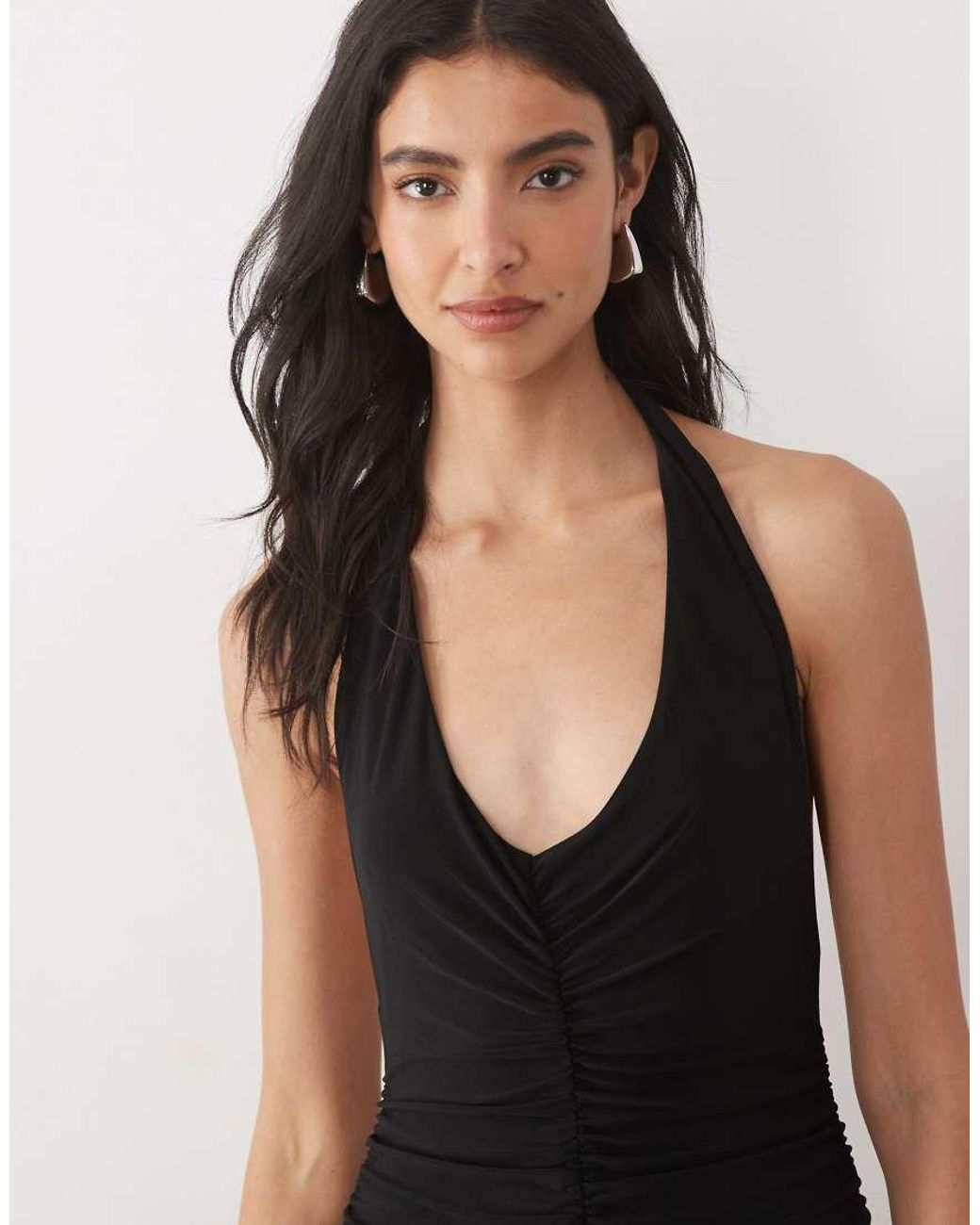 ASOS White Halter Neck Ruched Maxi Dress With Sheer Skirt