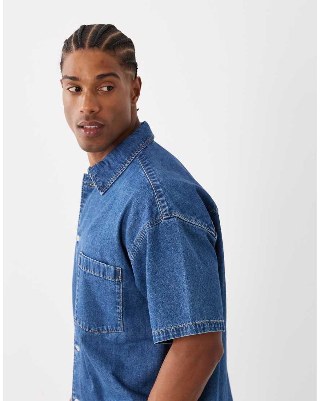 Jack & Jones Blue Short Sleeve Denim Shirt for men