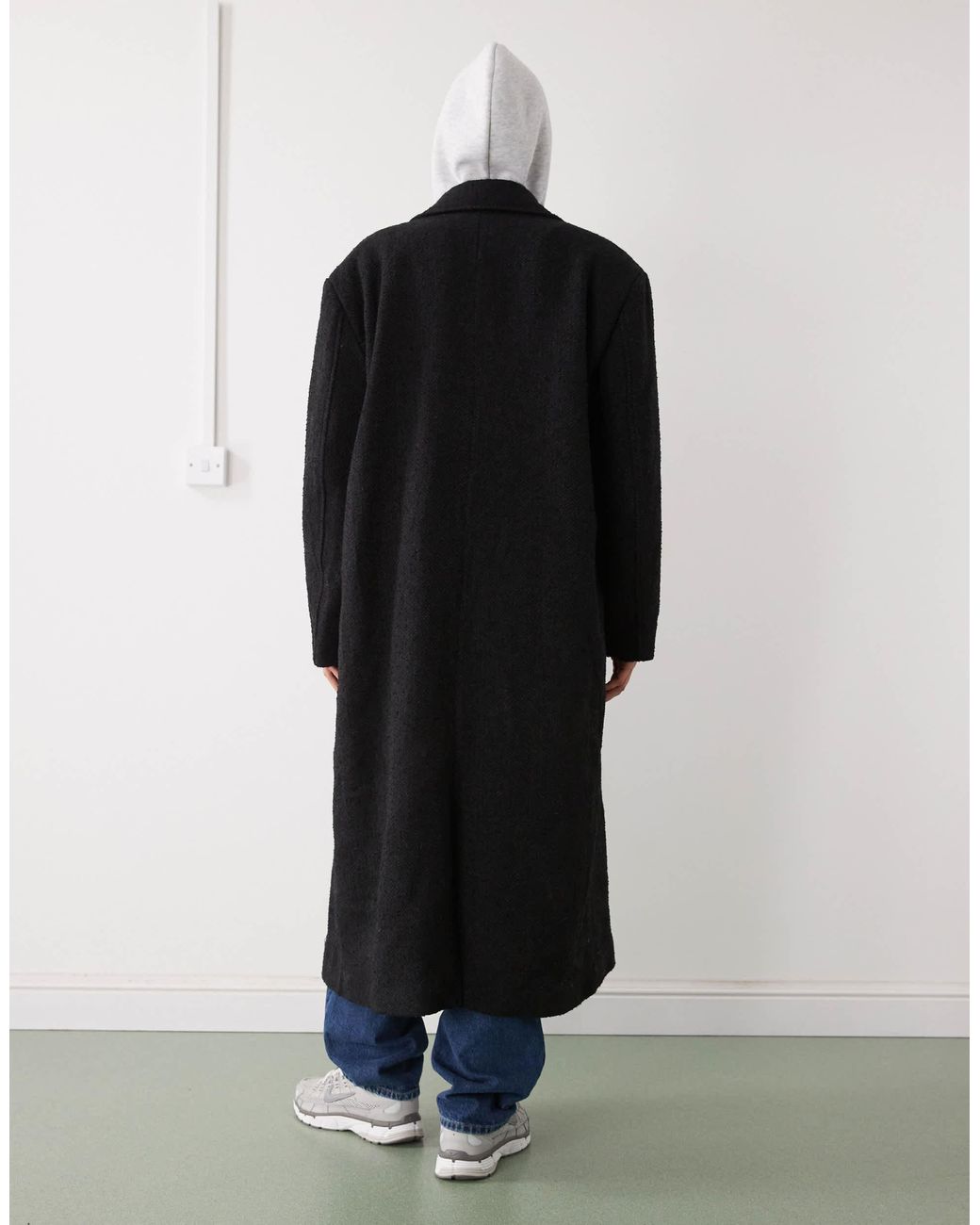 Weekday Black Wool Blend Oversized Coat for men