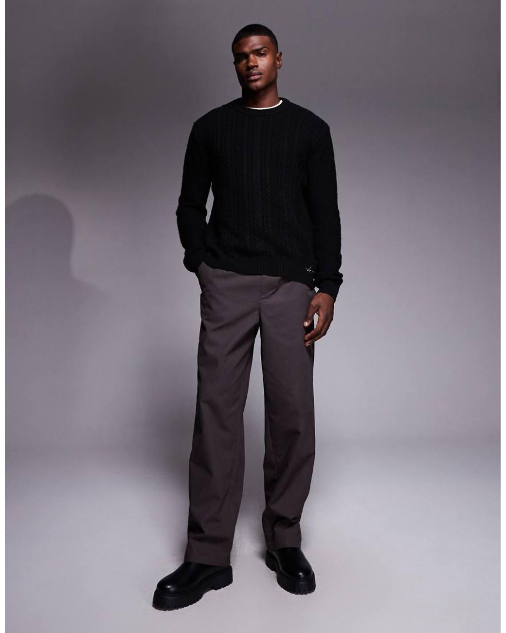 River Island Black Cable Knit Jumper for men