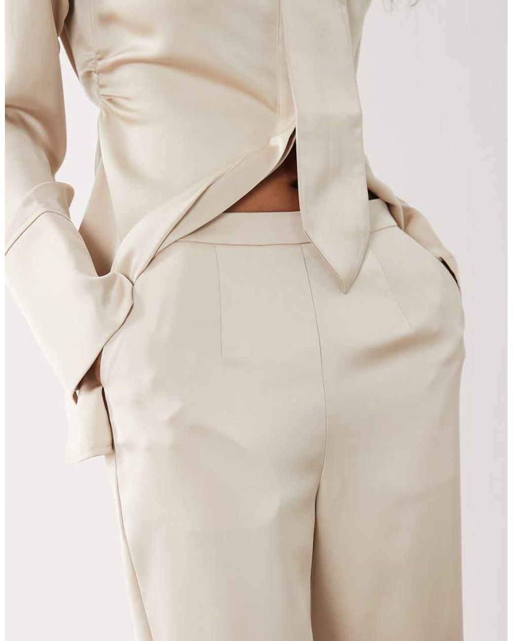 Kaiia Natural Exclusive Satin Wide Leg Trousers Co-ord
