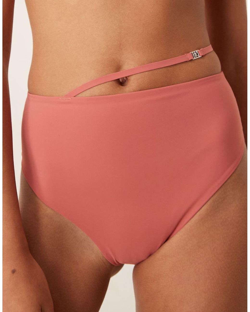 Calvin Klein Red Luxe High Waisted Belted Bikini Bottom
