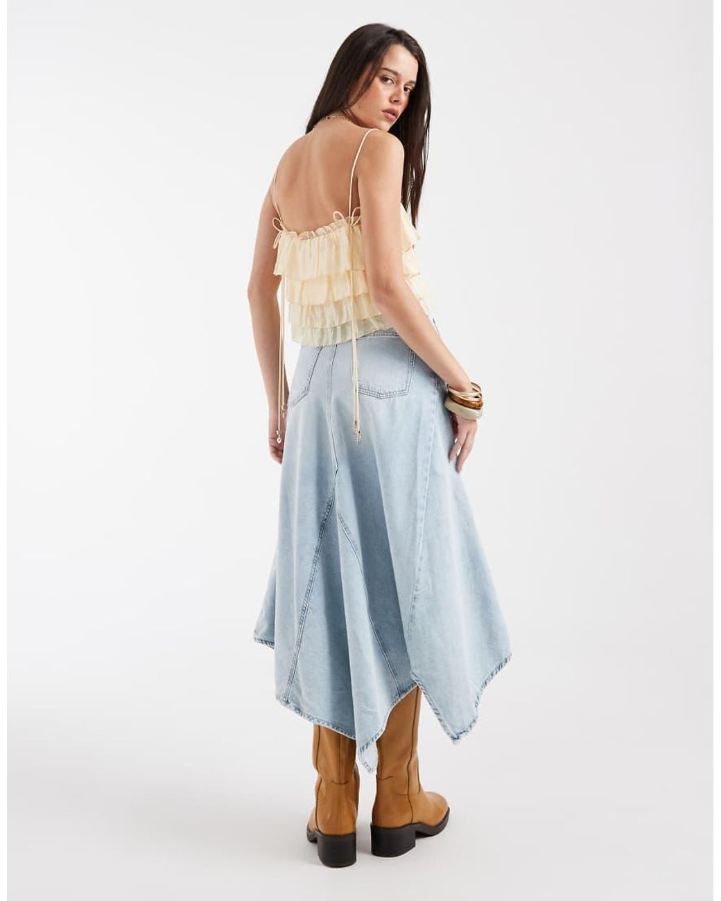 Free People Blue Aquarius Split Front Midi Skirt