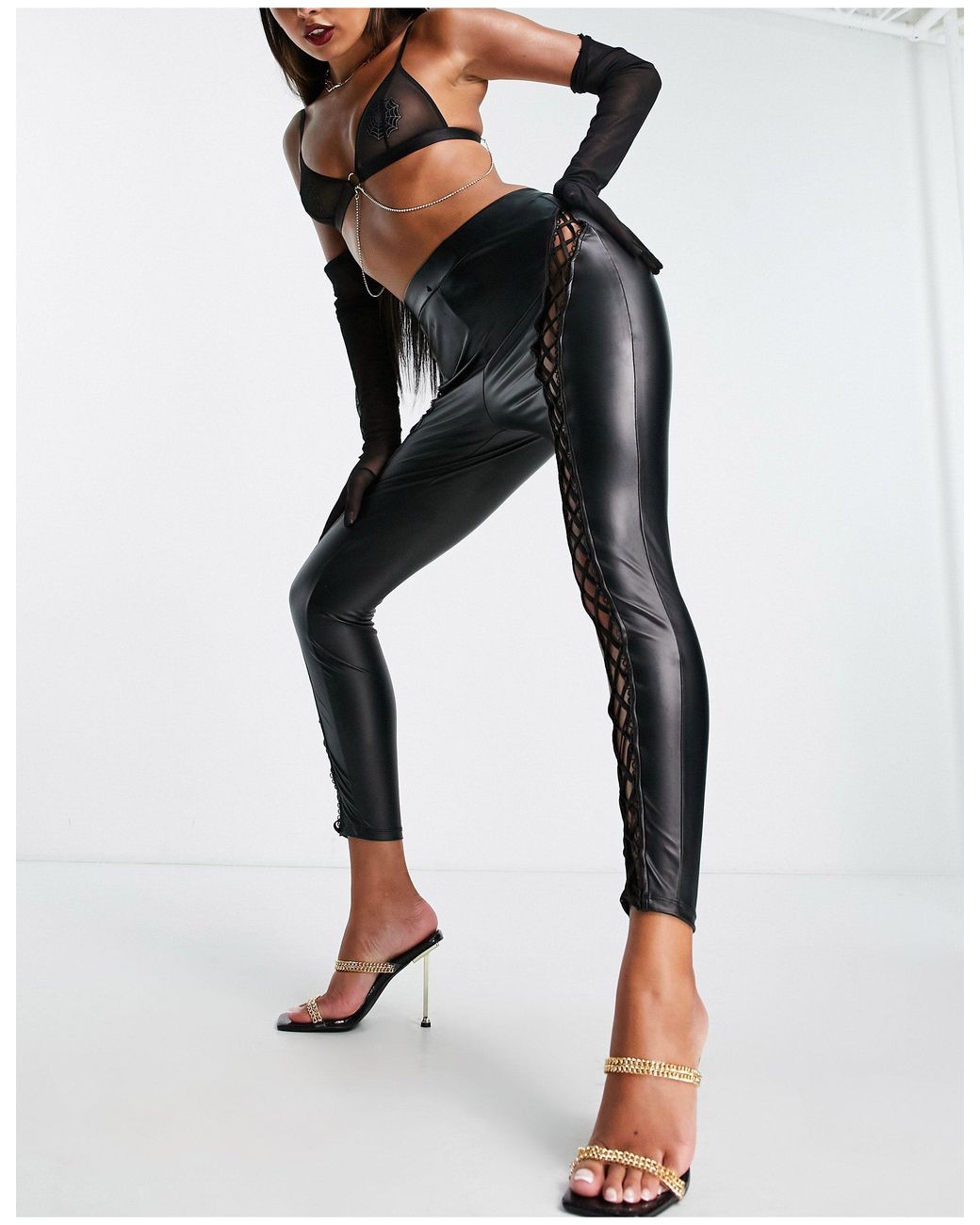 Ann Summers Matte Pu Lace Up leggings 