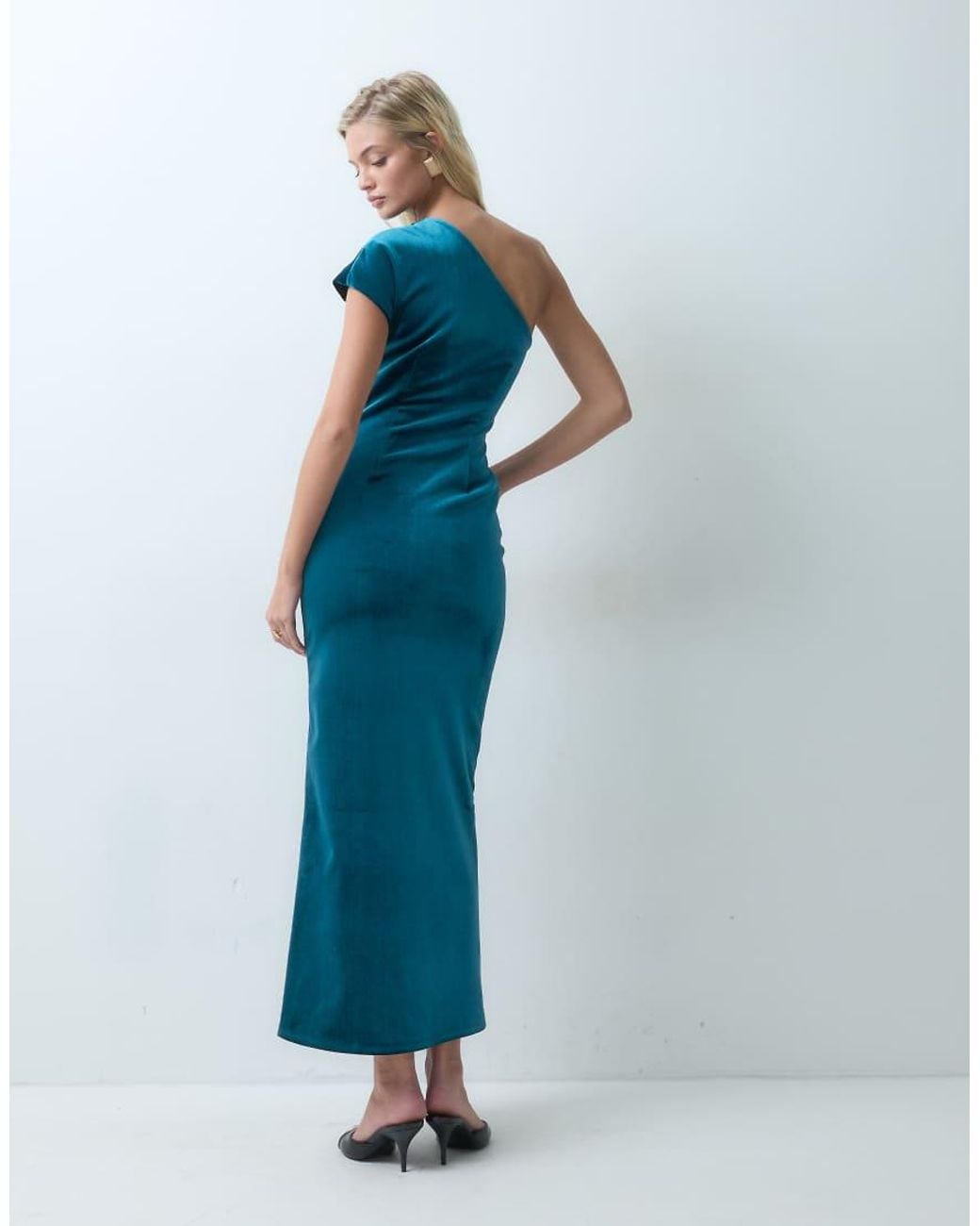 ASOS Blue Asymmetric One Shoulder Midi Dress With Trim