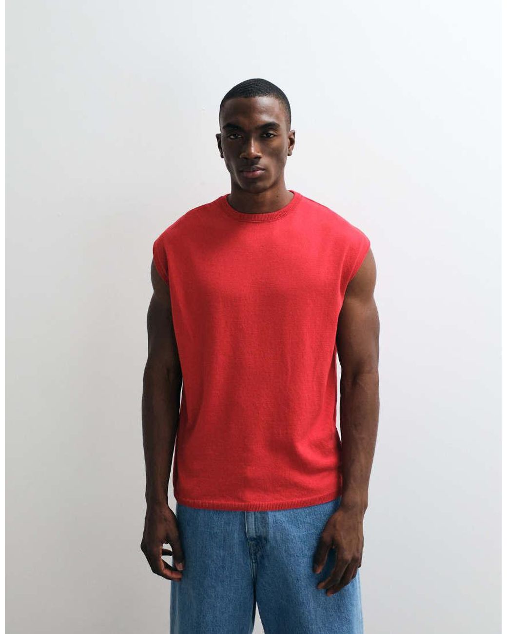 ASOS Red Oversized Knitted Crew Neck Vest for men