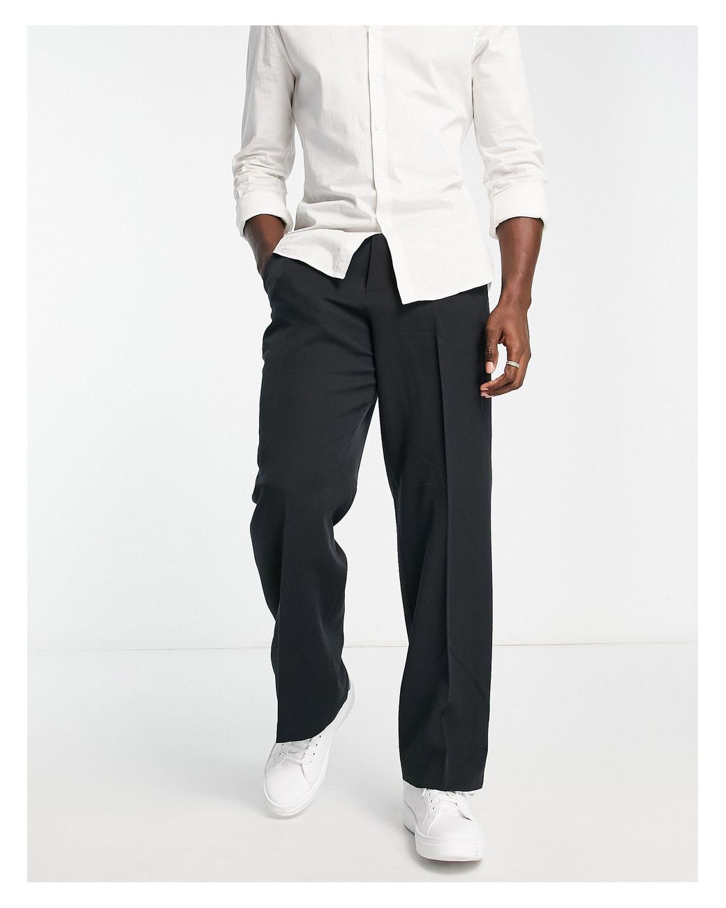 ASOS Wide Leg Smart Trousers in Black for Men | Lyst