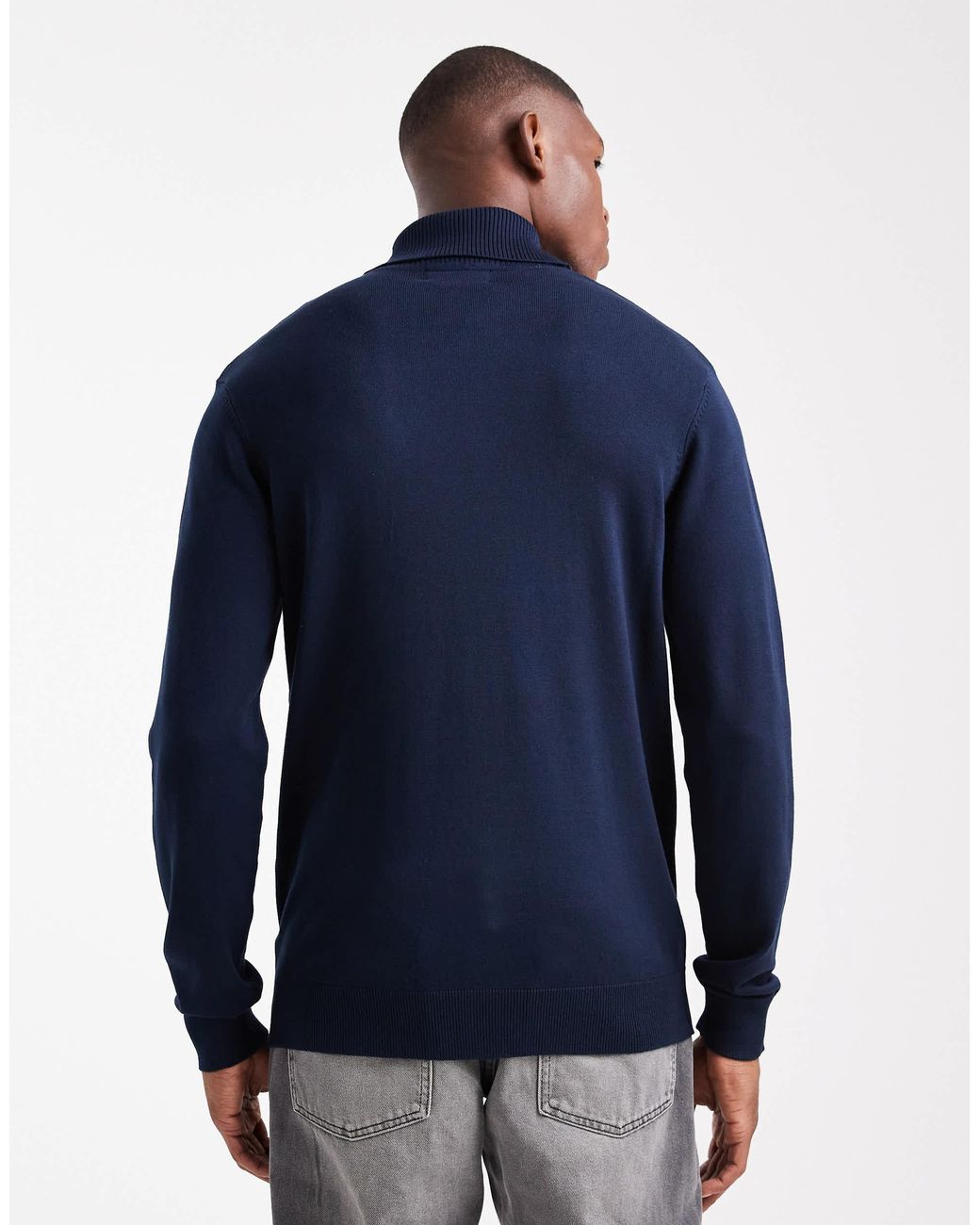 Threadbare Blue Roll Neck Jumper for men