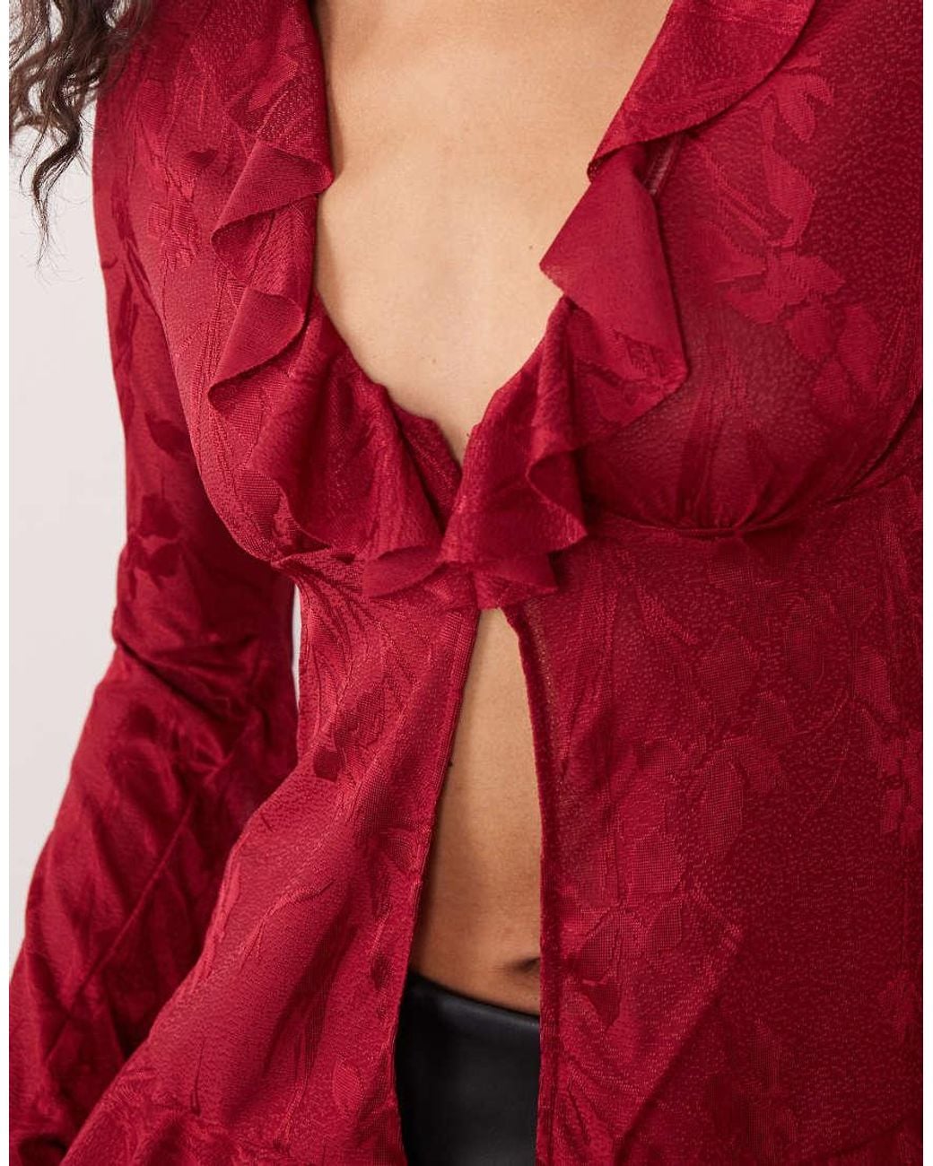 ASOS Red Satin Devore Ruffle Top
