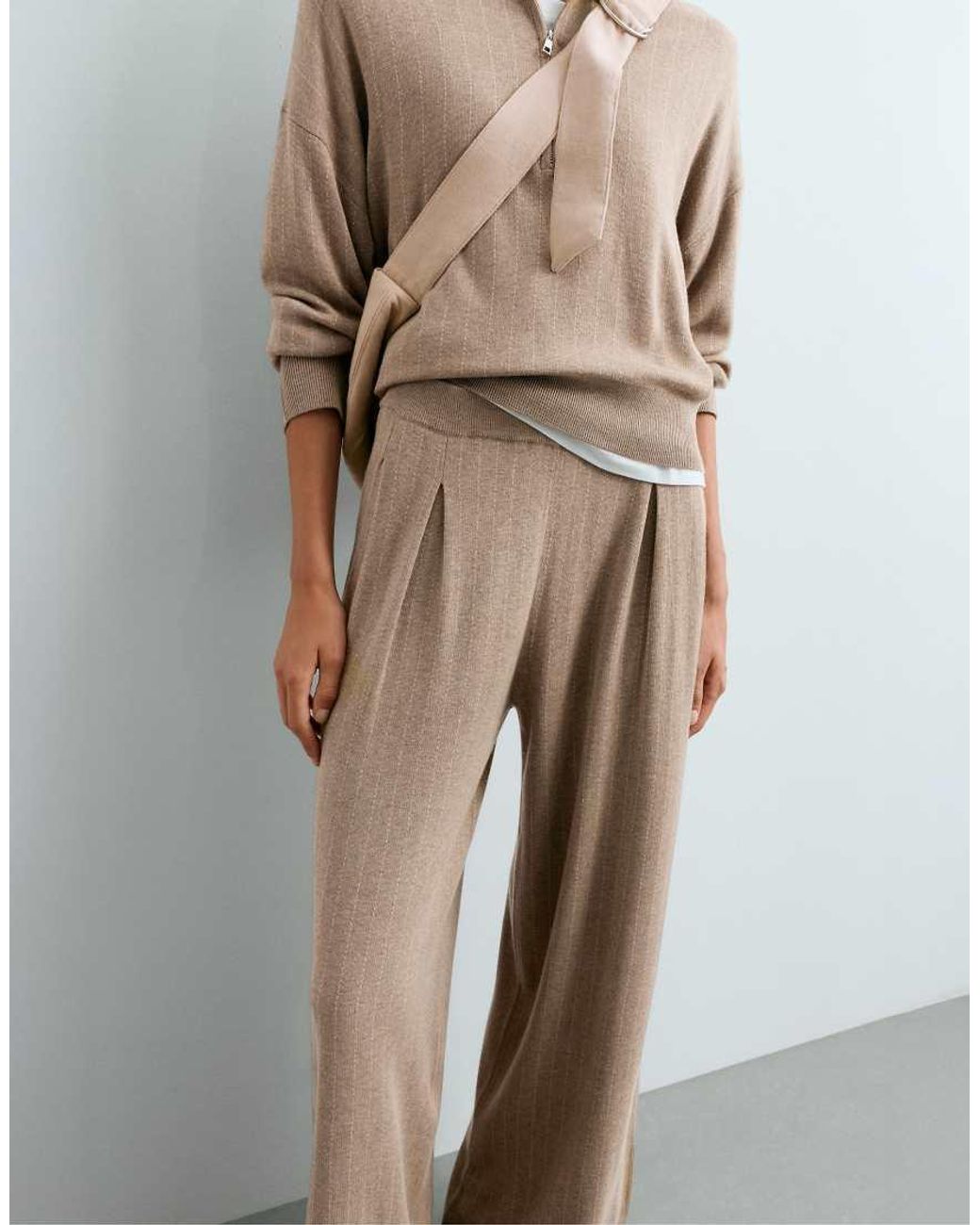 Oysho White Wide-leg Pinstripe Knit Trousers