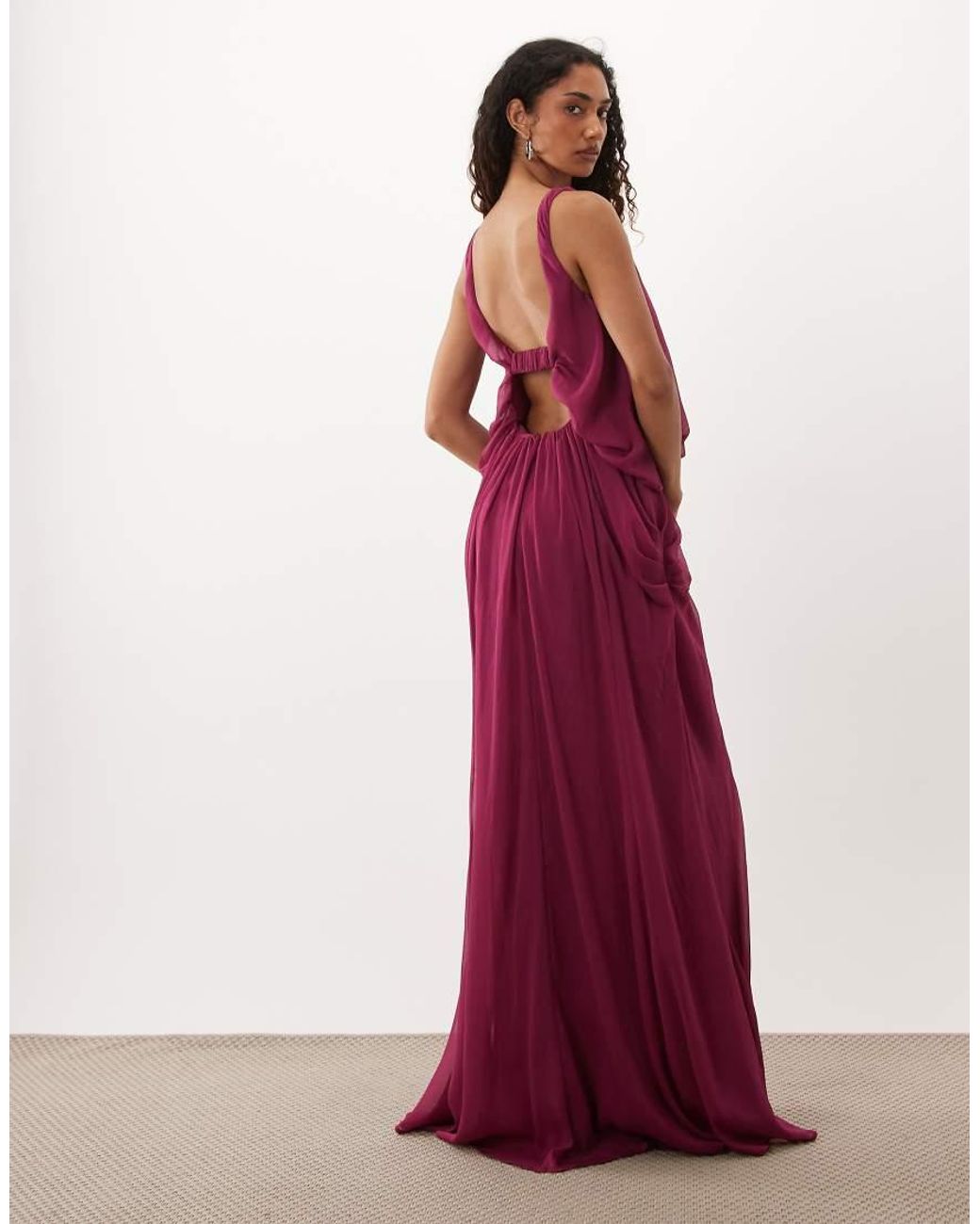 ASOS Red Asos Design Tall Blouson Drape Maxi Dress With Low Back