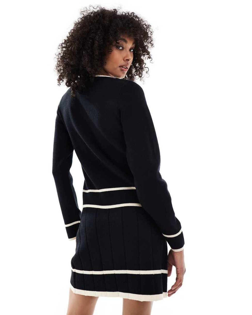 Object Black Knitted Mini Skirt Co-ord With Contrast Binding Details