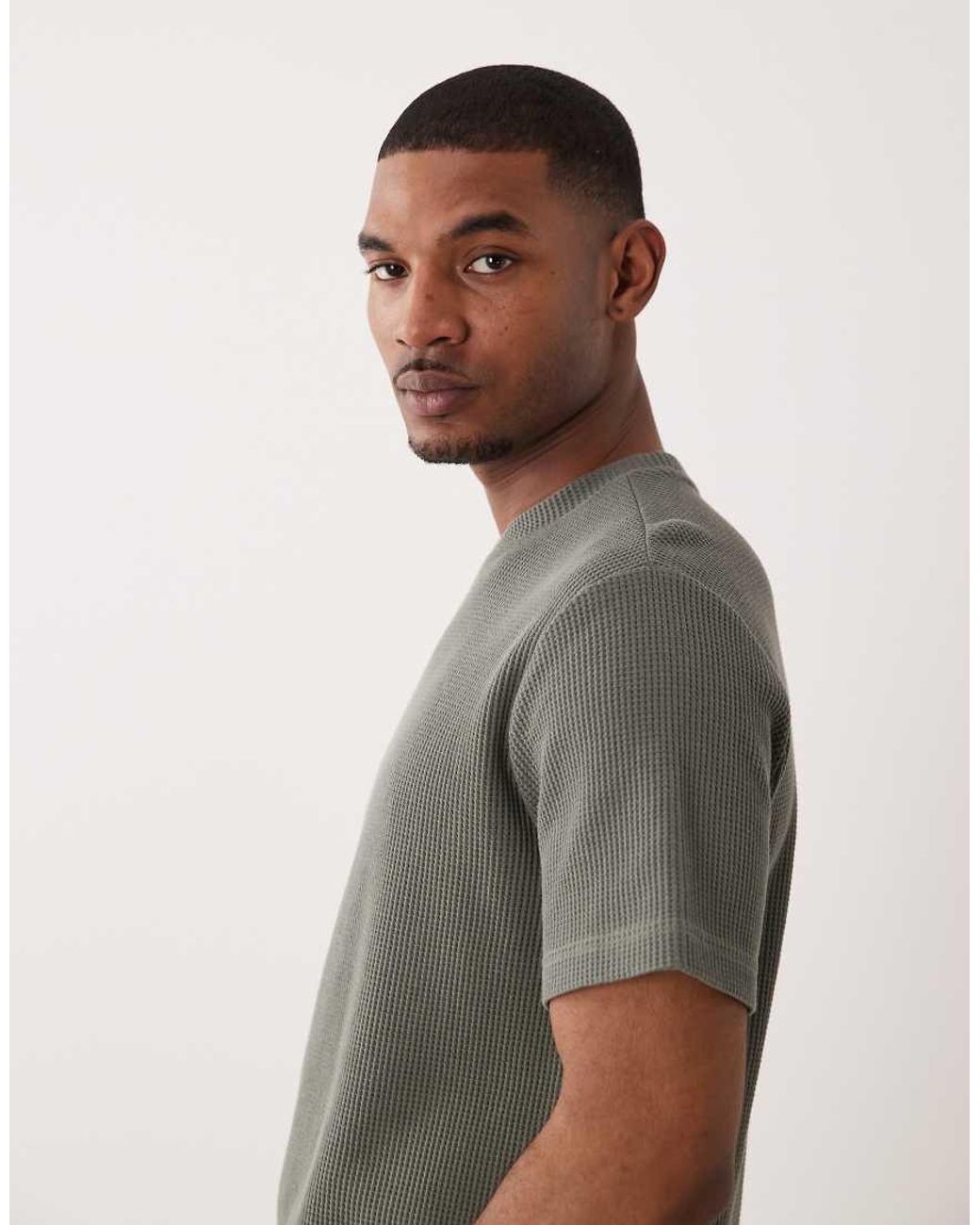 Only & Sons Green Relaxed Fit Waffle T-shirt for men