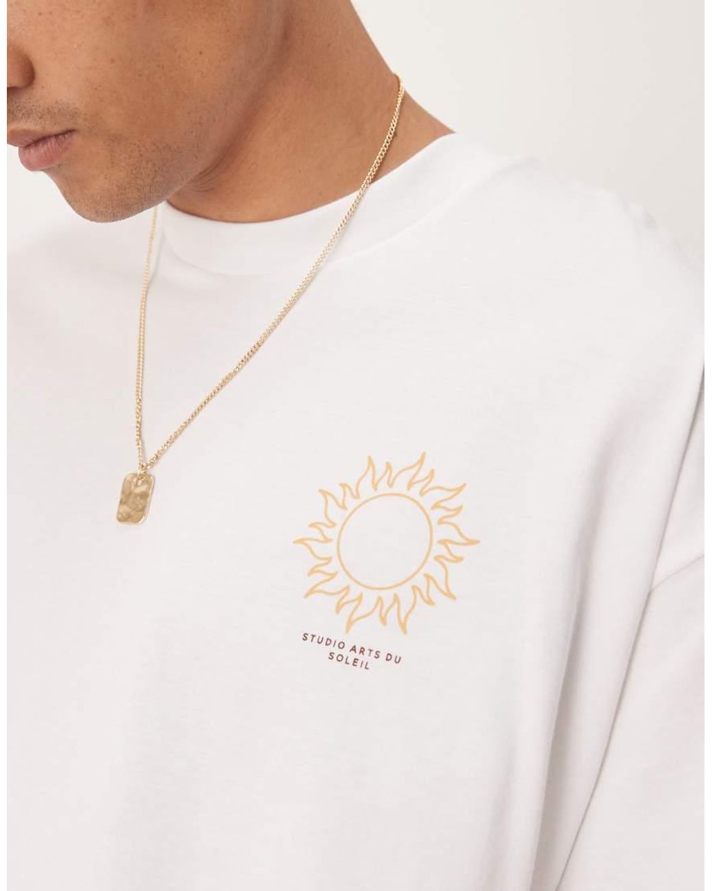 SELECTED Oversized T-Shirt Van Zware Stof Met Zonneprint Op De Rug in het Natural voor heren