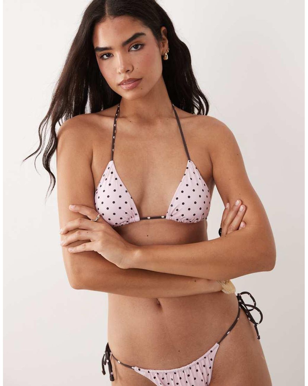 Mango Pink Polka Dot Tie Back Bikini Top