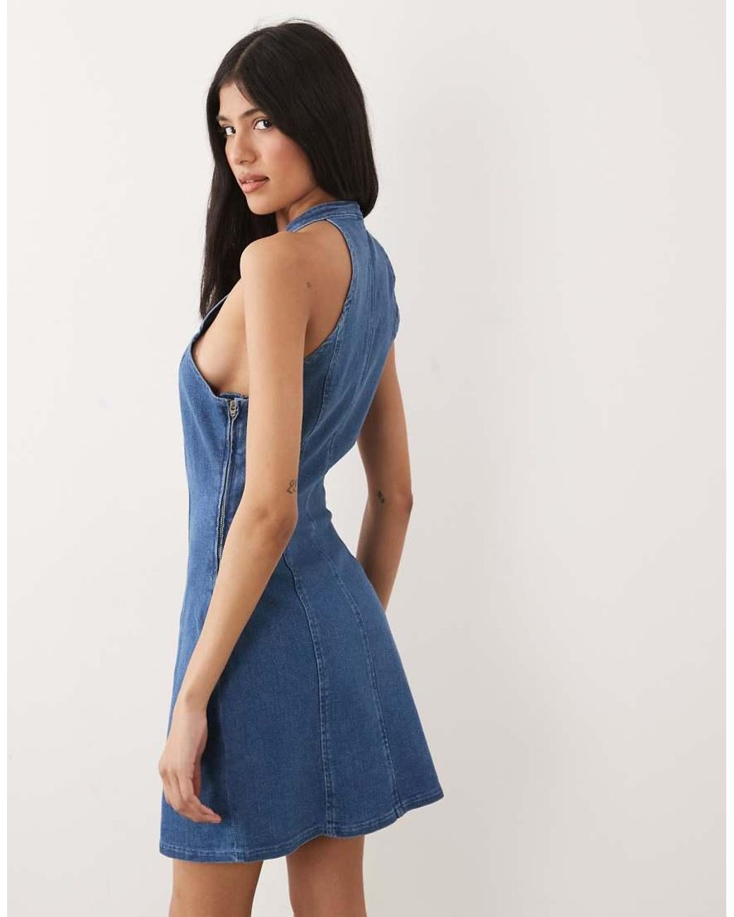 Miss Selfridge Blue Denim Mandarin Mini Dress